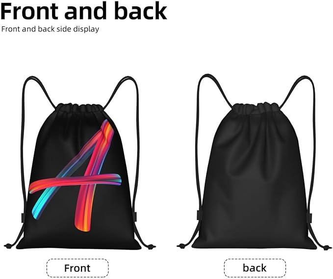 Drawstring Bags Initial Drawstring Backpack Sackpack Black Draw String Cinch Bags for Sports, Gym, Travel, Swimming, Beach, Camping, Rainbow Letter A