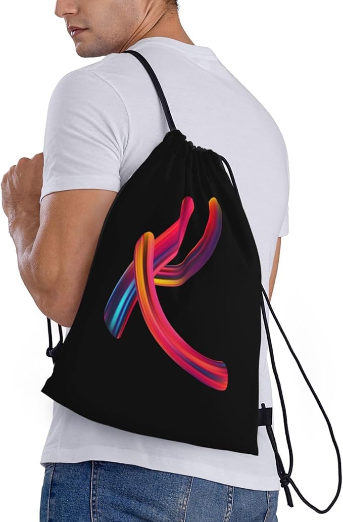 Drawstring Bags Initial Drawstring Backpack Sackpack Black Draw String Cinch Bags for Sports, Gym, Travel, Swimming, Beach, Camping, Rainbow Letter K