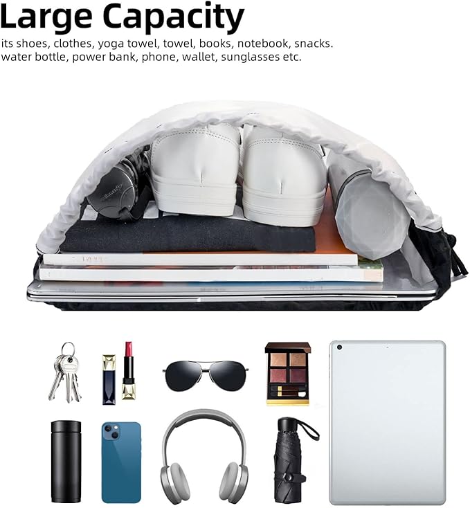 Drawstring Bags Initial Drawstring Backpack Sackpack Black Draw String Cinch Bags for Sports, Gym, Travel, Swimming, Beach, Camping, Rainbow Letter S